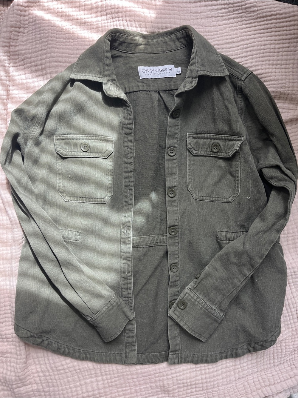 Gypsy Warrior Olive Green Button-Front Shirt Jacket